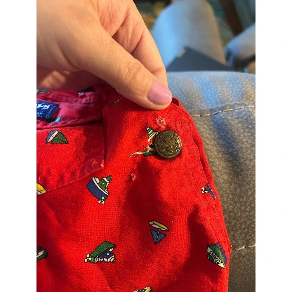 OshKosh Bgosh VTG Red Sailboat Print Overalls Nautical Baby 6-9‎ MonthsM